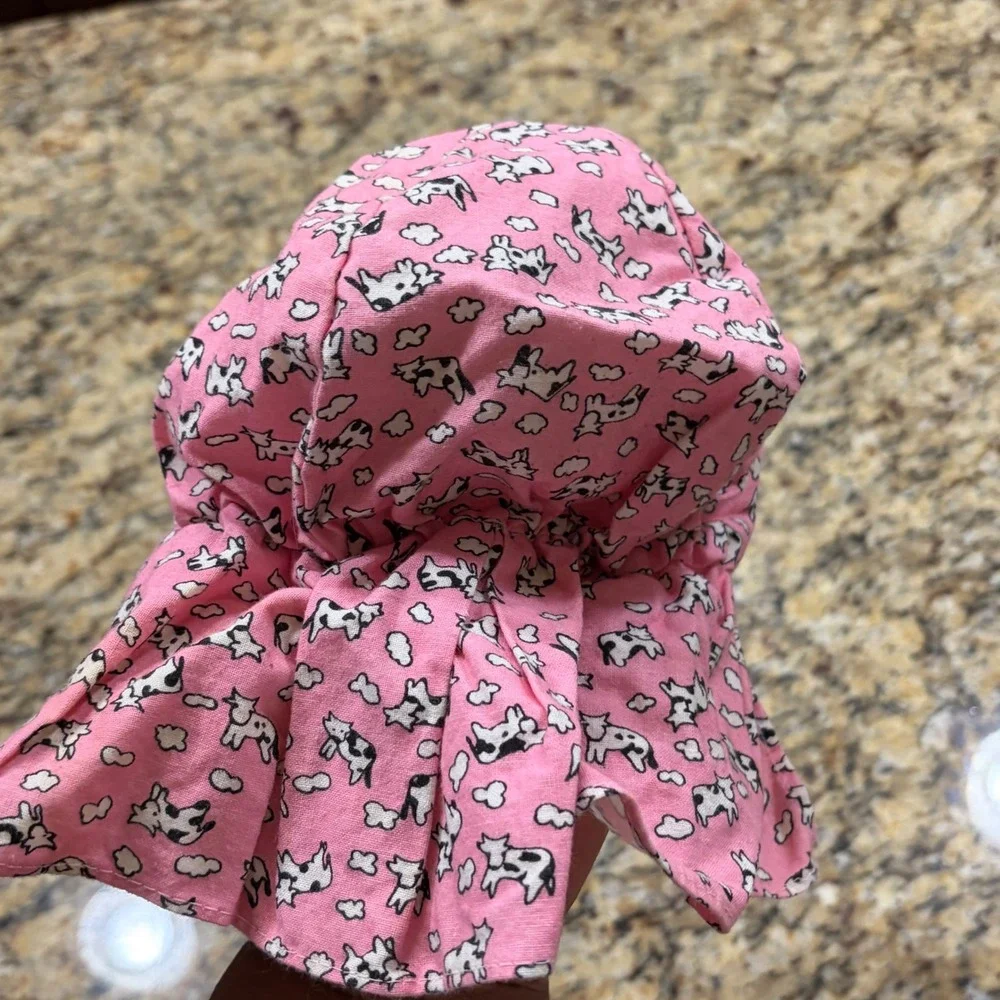 Vintage‎ 1987 Trop Hat Kids Pink Cow Print Flap Sun Hat Made in USA Size M